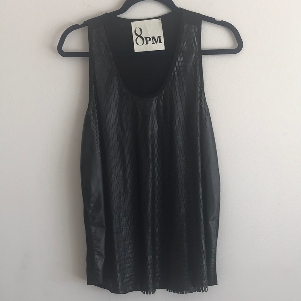 8PM Photo leather weave top in black